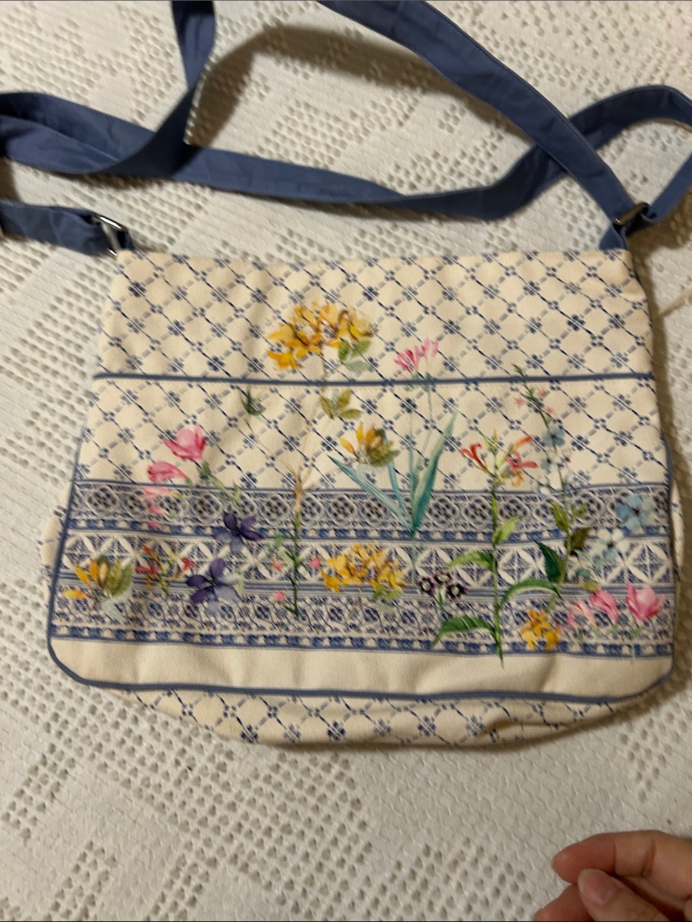 NWT Maison d’Hermine Floral Pattern Crossbody Shoulder Bag in Blue and Cream - Picture 6 of 7